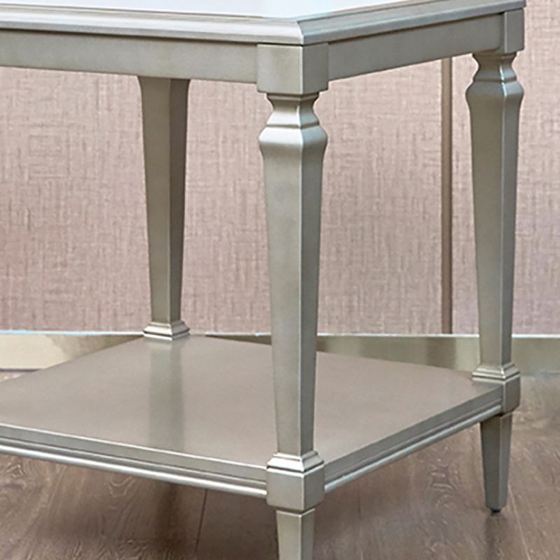 25.6" Tall Wood Square Top Side Table Sliver 4 Legs End Table with Shelf