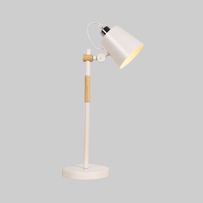 Illuminazione notturna con secchio in metallo Lampada da tavolo industriale da soggiorno a 1 lampadina con braccio in legno in bianco/nero