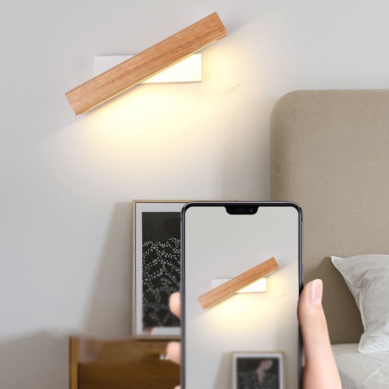 1 Light Rectangle Wall Mounted Lamps Modern Style Wood Wall Lamps