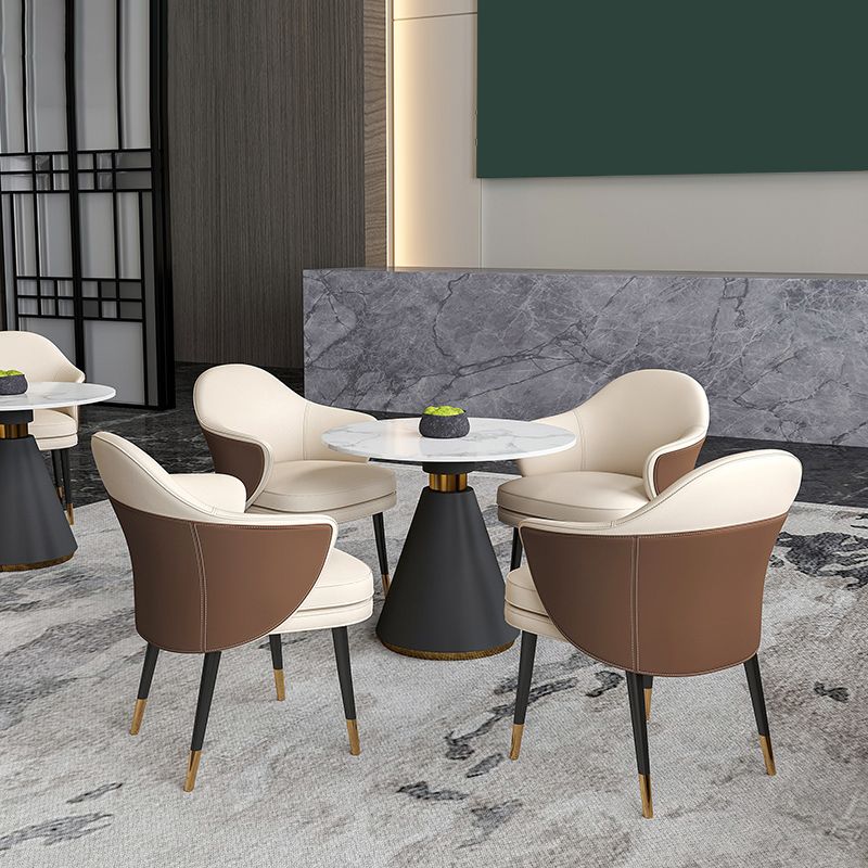 Round Pedestal Dining Set 1/4/5 Pieces Stone Top Modern Dinette Set in White