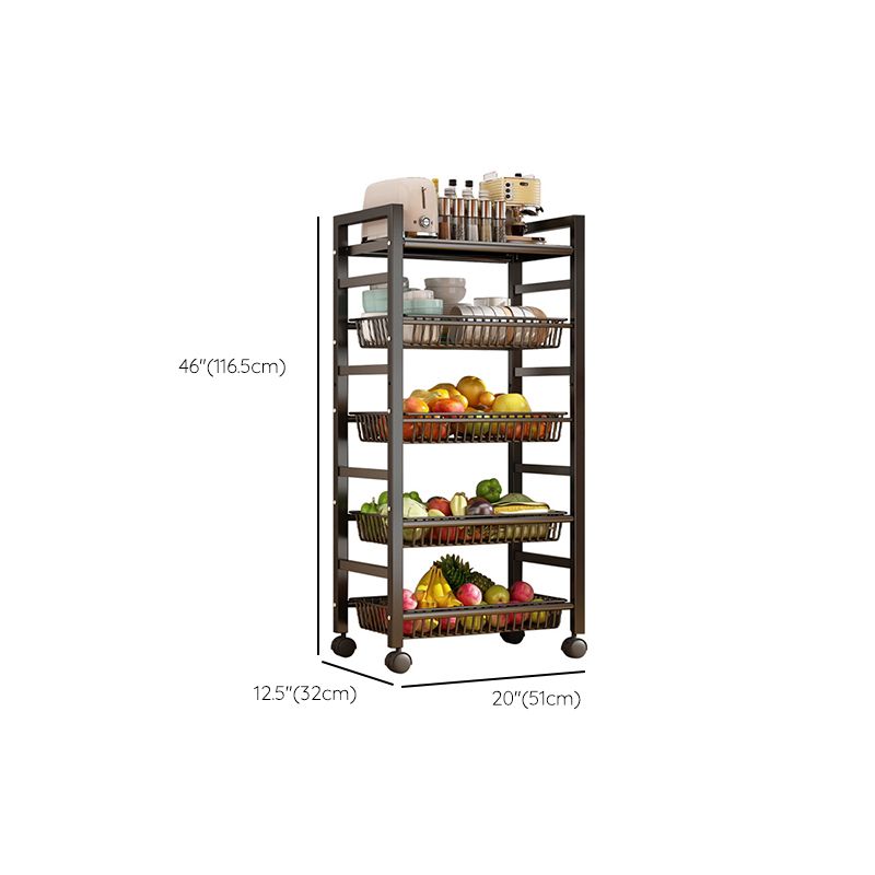 Home Dining Prep Table Open Storage Kitchen Trolley with Basket