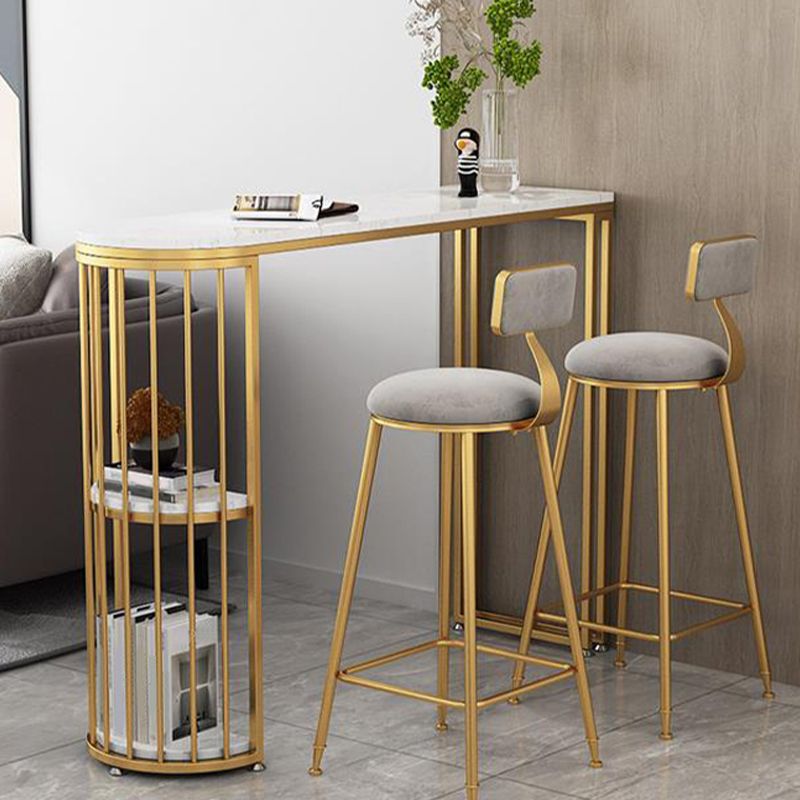 Glam Specialty White Bar Table Faux Marble Pedestal Bar Height Pub Table with Shelves