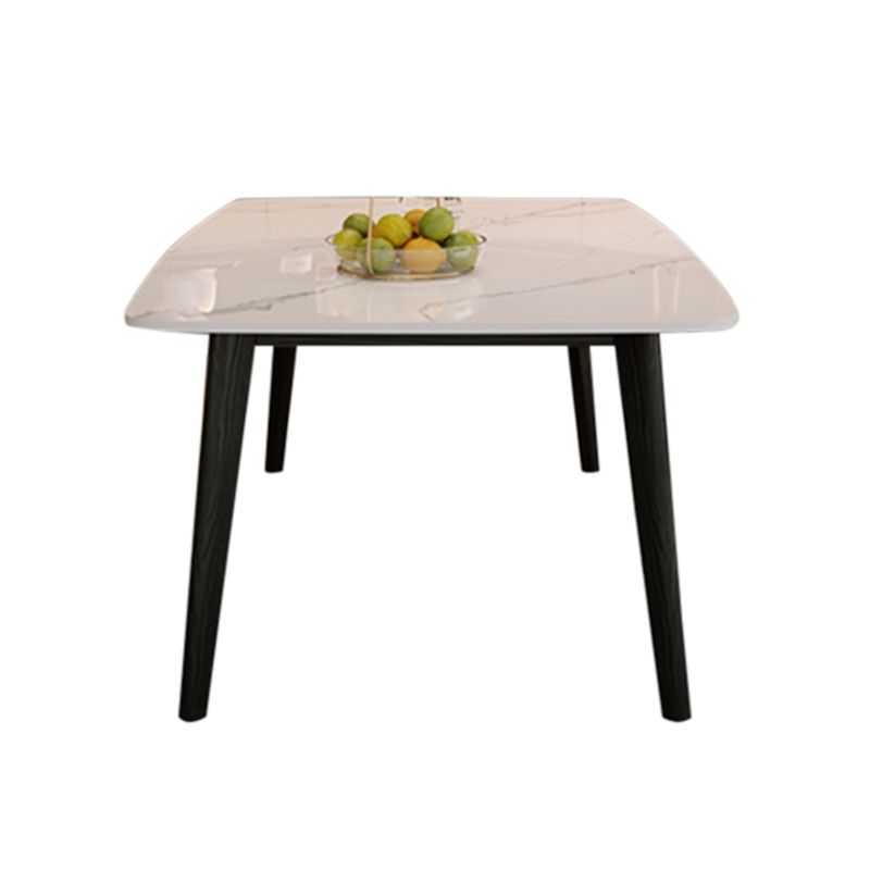 Rectangular Dining Room Table Stone Tabletop with Solid Wood Legs