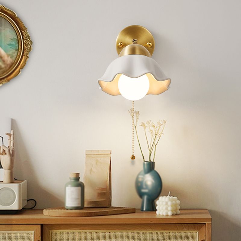 Contemporary Metal Wall Sconce Lighting Ceramics Shade Wall Lamp for Bedroom