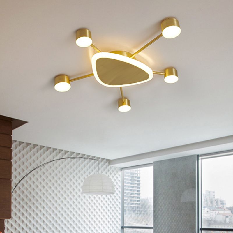 Triangular Ceiling Lighting Contemporary Metal 14"/24.5" Wide Brass Starburst LED Flush Mount Fixture with Drum Design