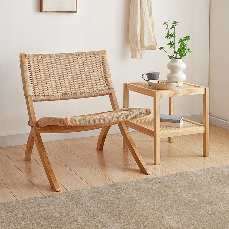 Solid Wood Chair Woven Back Lounge Accent Chair for Living Room