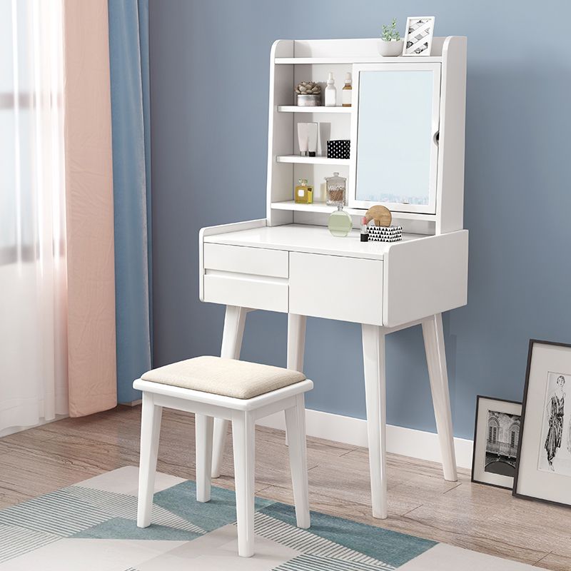 Solid Wood Vanity Table Set 3-Drawer Makeup Vanity Table with Mirror and Stool