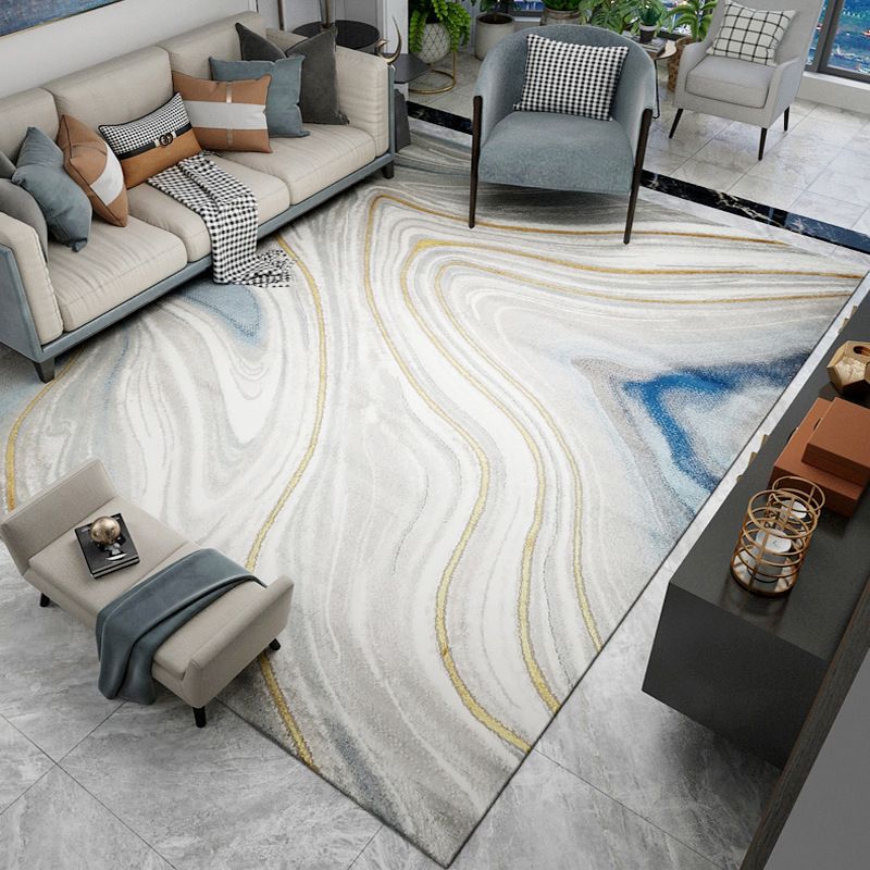 Blue Modern Rug Polyester Abstract Carpet Non-Slip Backing Area Carpet for Home Decoration