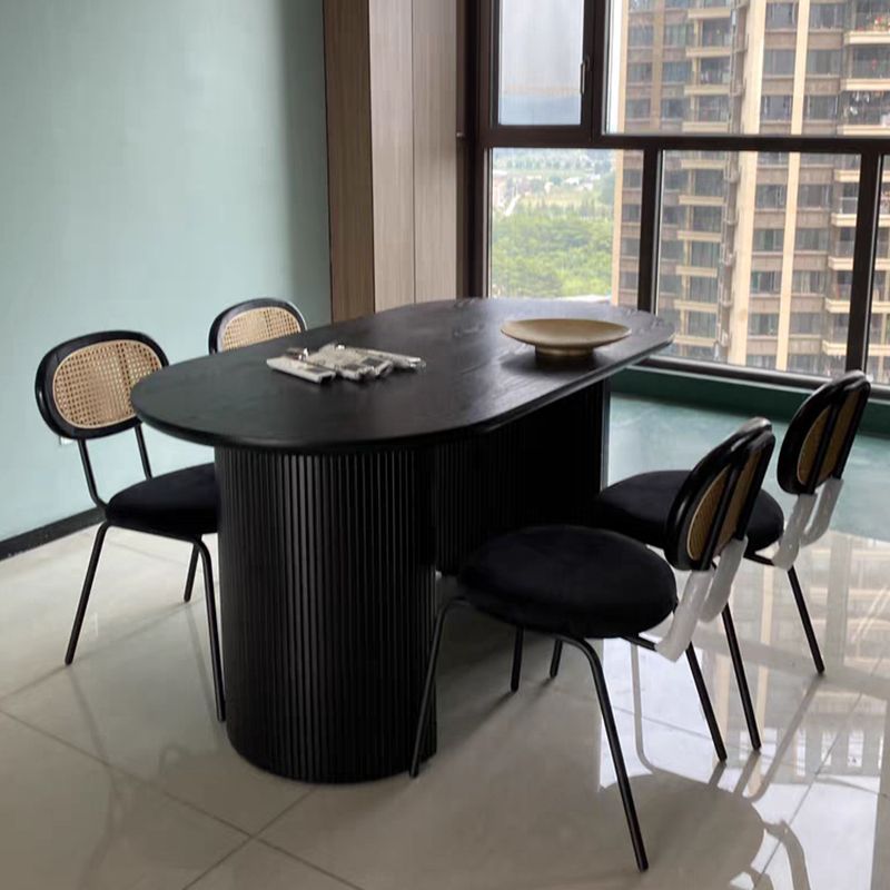 Oval Dining Table for Restaurant Contemporary Kitchen Table with Black Double Pedestal