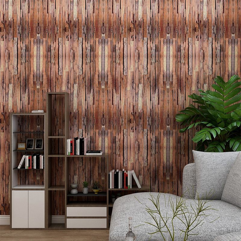 Rollo de papel tapiz de madera marrón rojo, decoración de pared para sala de estar, fácil de quitar