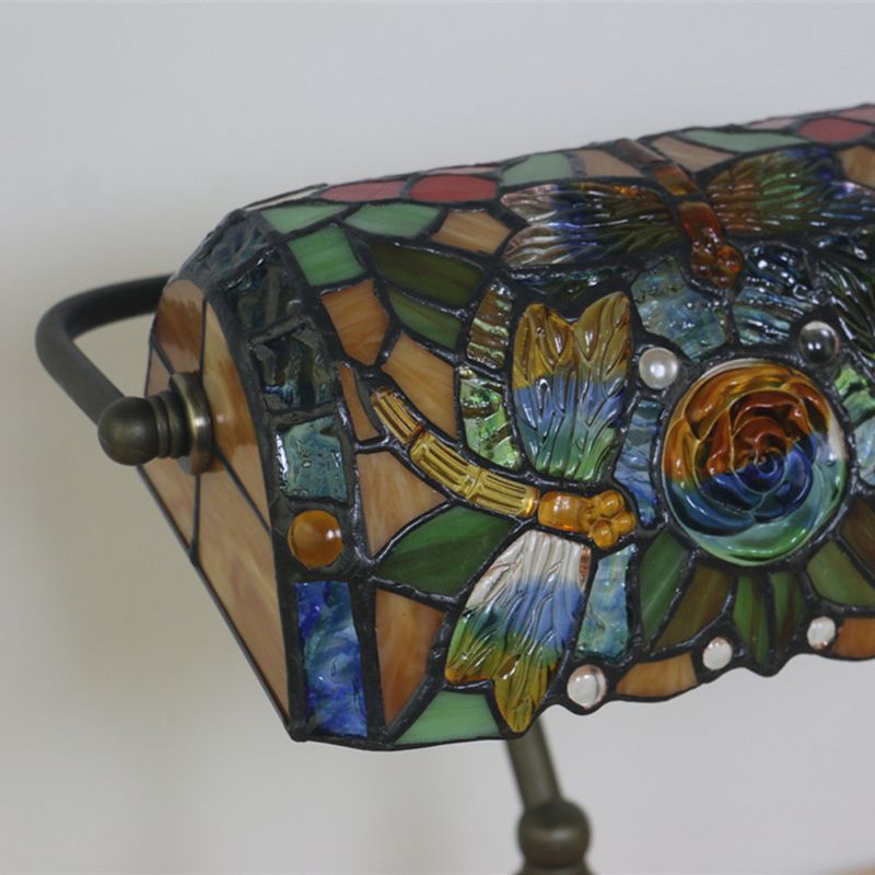 Mediterranean Dragonfly/Red Dragonfly Table Light 1 Light Stained Glass Nightstand in Bronze for Bedroom