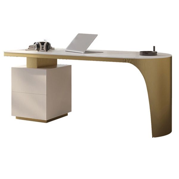 Glam Office Desk Peninsula Writing Desk with Chrome Metal Base
