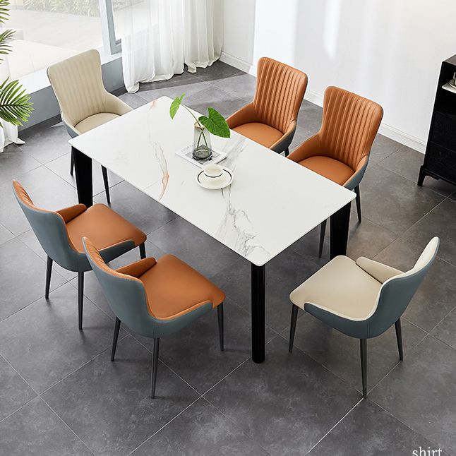 Modern Home Leather Arm Chair Matte Finish Solid Back Dining Chair