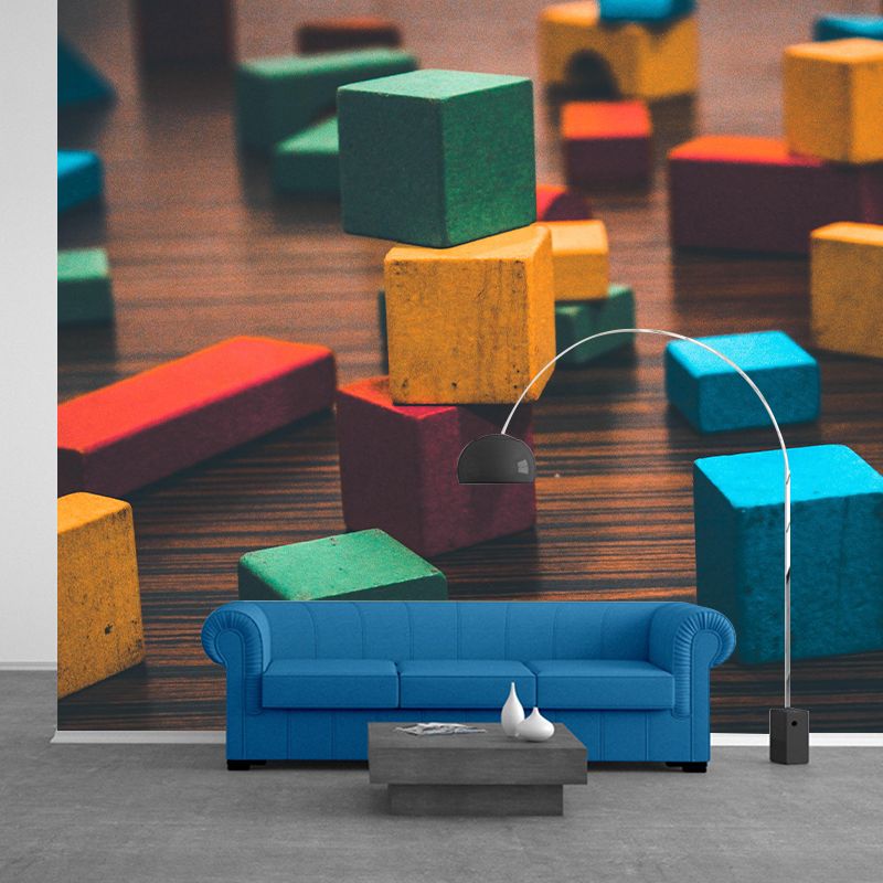 Cube Mural Wallpaper 3D Effect Modern Mildew Resistant Wall Decor for Child's Bedroom