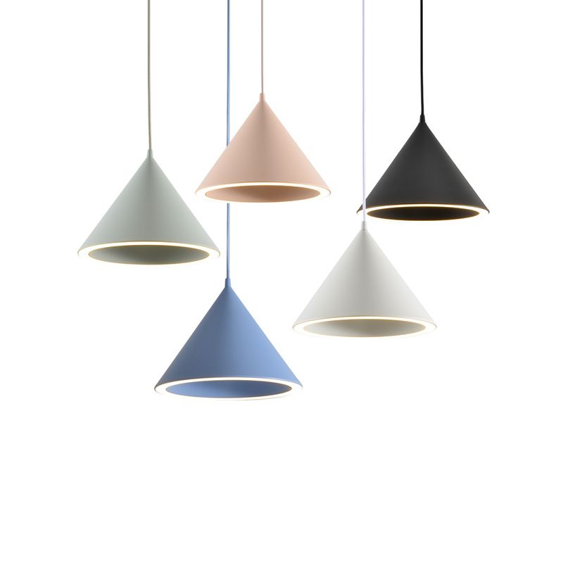 Cone Shape Hanging Light Modern Macaron Style Metal 1 Light Hanging Lamp for Living Room