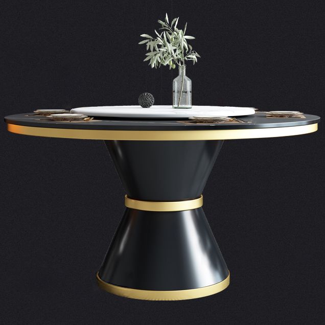 Glam Sintered Stone Top Table Round Kitchen Dining Table with Pedestal Base