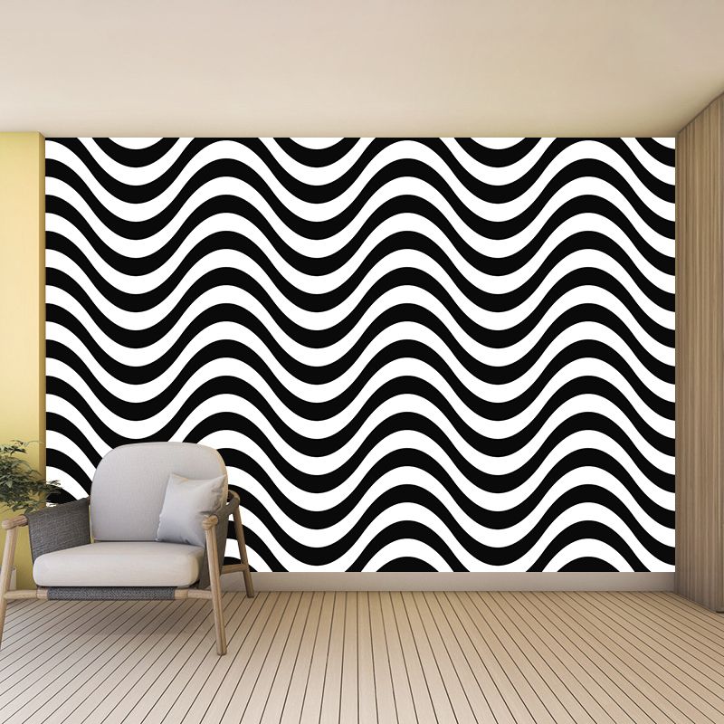 Customized Black and White Mural Wallpaper Mildew Resistant Geometry Wall Decor