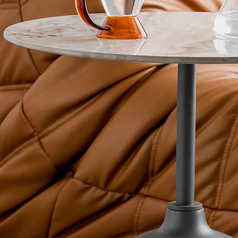 Modernistic Pedestal End Table Slate/Wood Top Round Corner Table