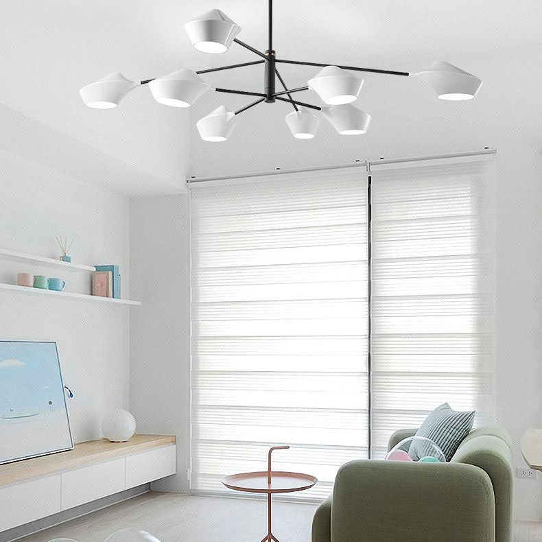 Post-modern Style Minimalism Lighting Chandelier White Acrylic Geometric Shade Suspension Light with 19.6" Adjustable Hanging Rod