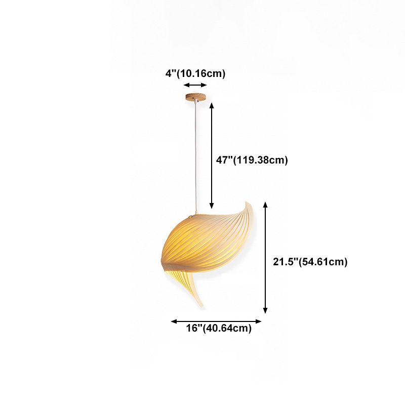 Artistic Shell Suspension Lamp Minimalist Natural Wood 1 Bulb Staircase Pendant Light