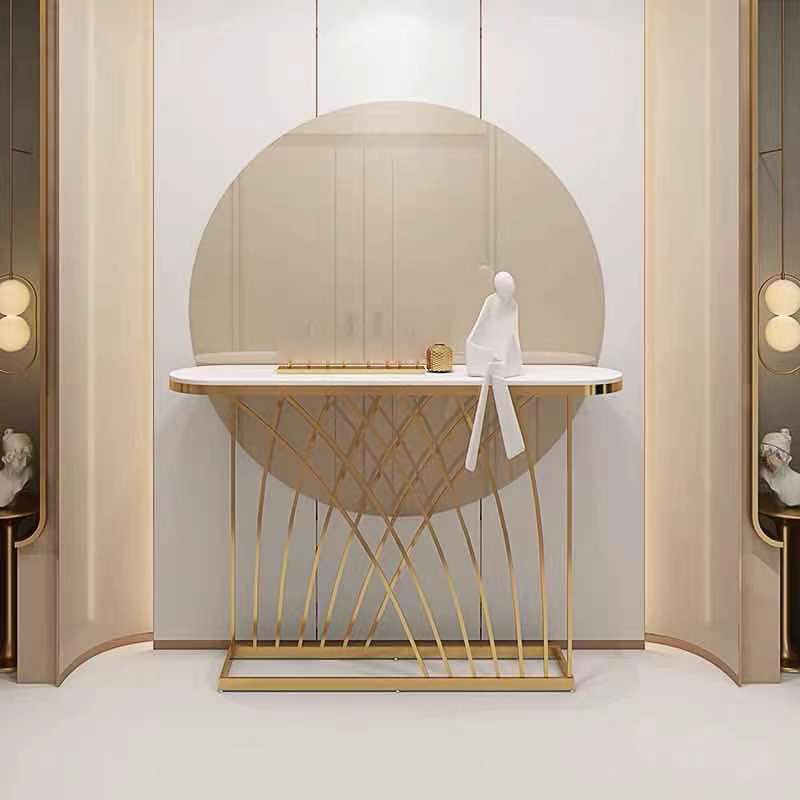 Oval Console Table in White/Black, Abstract Hall Console Accent Table