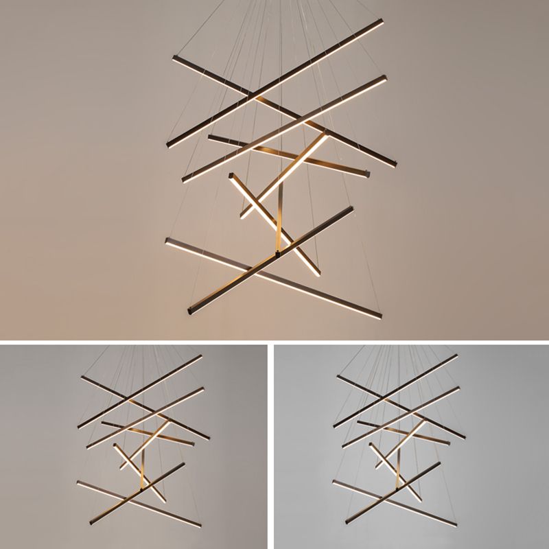 Nieuwe moderne zwarte lineaire kroonluchter verlichtingsarmaturen Metalen LED -hangende lamp voor woonkamer