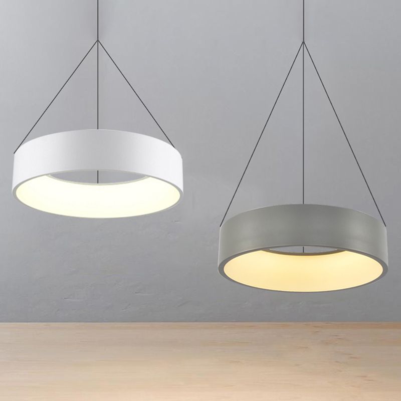 Circular/Squared Metal Pendant Ceiling Light Simple 1 Head Gray/White Ceiling Hanging Lamp in Warm/White/Third Gear Light, 18"/23.5" Wide