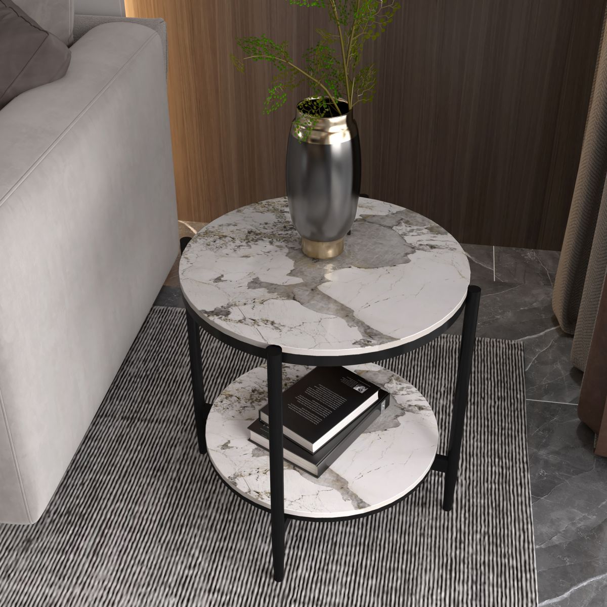 Modernistic 4 Legs Round Double Tier Living Room Accent Side Table