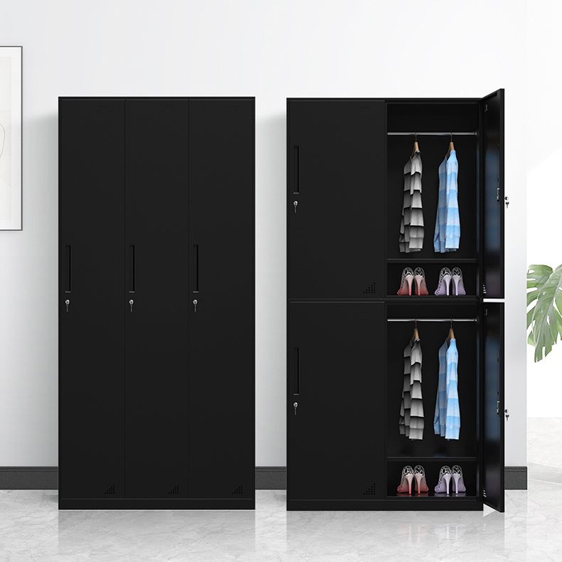 Black Wardrobe Armoire with Garment Rod Steel Wardrobe Cabinet