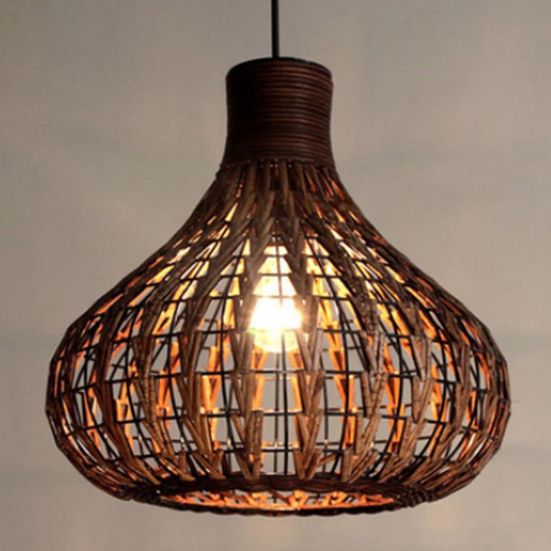 1 Light Bulb Hanging Lights Asia Cane Ceiling Fixture with Hanging Cord for Restaurant
