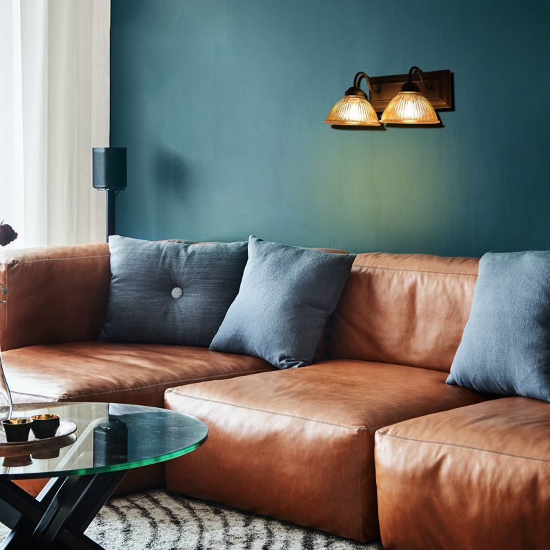 2 Lights Dome Sconce Light Rustic Style Black Clear Prismatic Glass Wall Lamp for Living Room