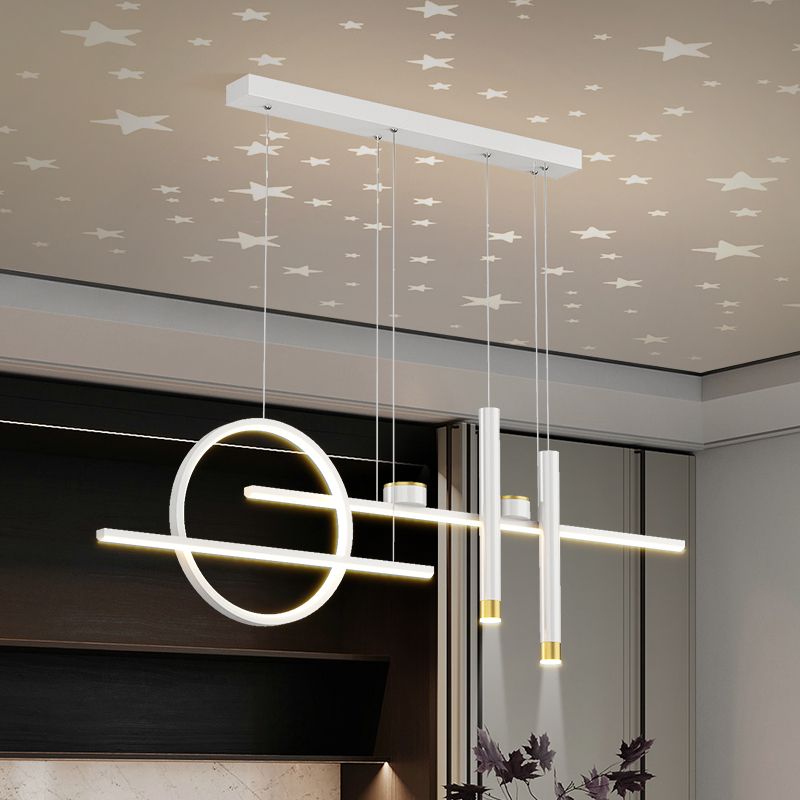 Contemporary Island Light Linear Metal 5 Light Island Chandelier Lights