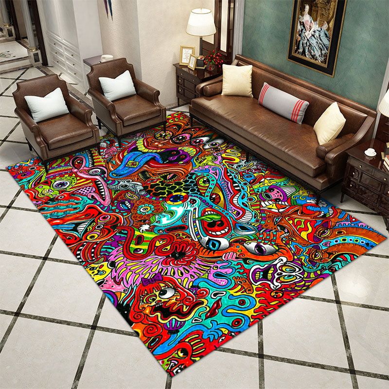 Red Contemporary Rug Polyester Graphic Indoor Rug Stain Resistant Rug for Home Decoration