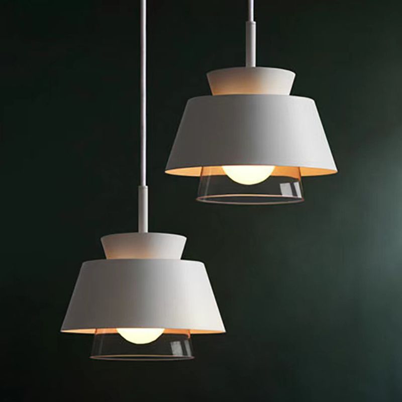 2-Shade Pendulum Light Macaron Metal and Glass 1-Bulb Restaurant Ceiling Pendant Lamp