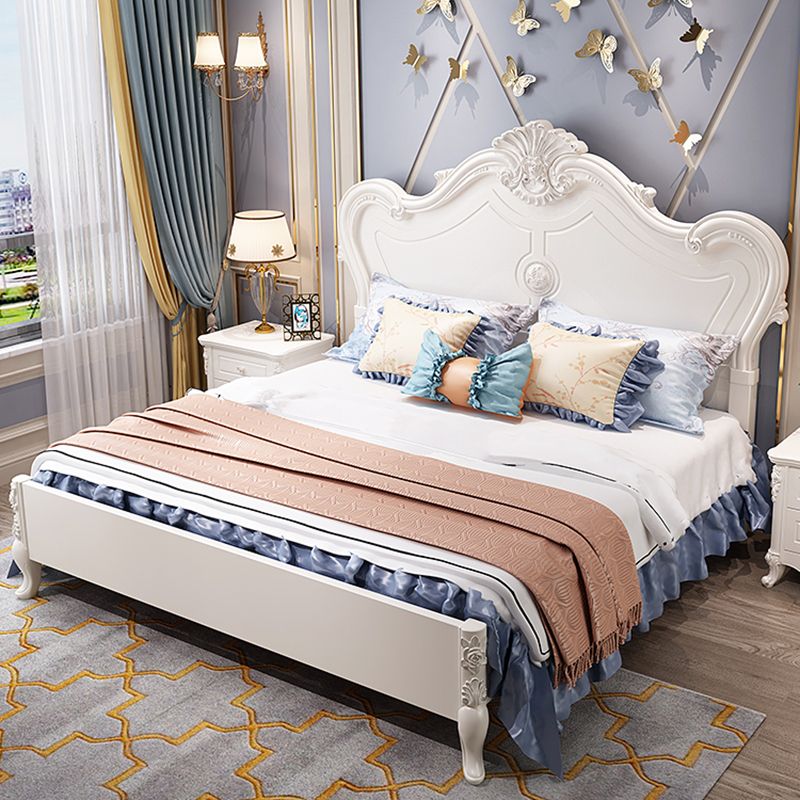 Victorian Solid Color Standard Bed Solid Wood Camelback Bed Frame