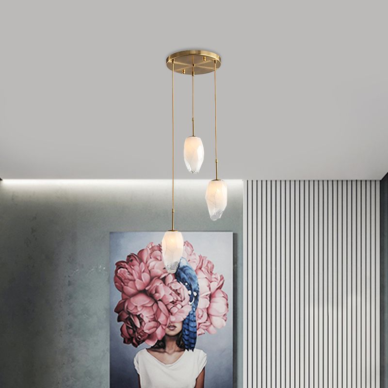 Stone Dining Table Suspension Lighting Frosted White Glass 3 Heads Modern Style Cluster Pendant in Gold
