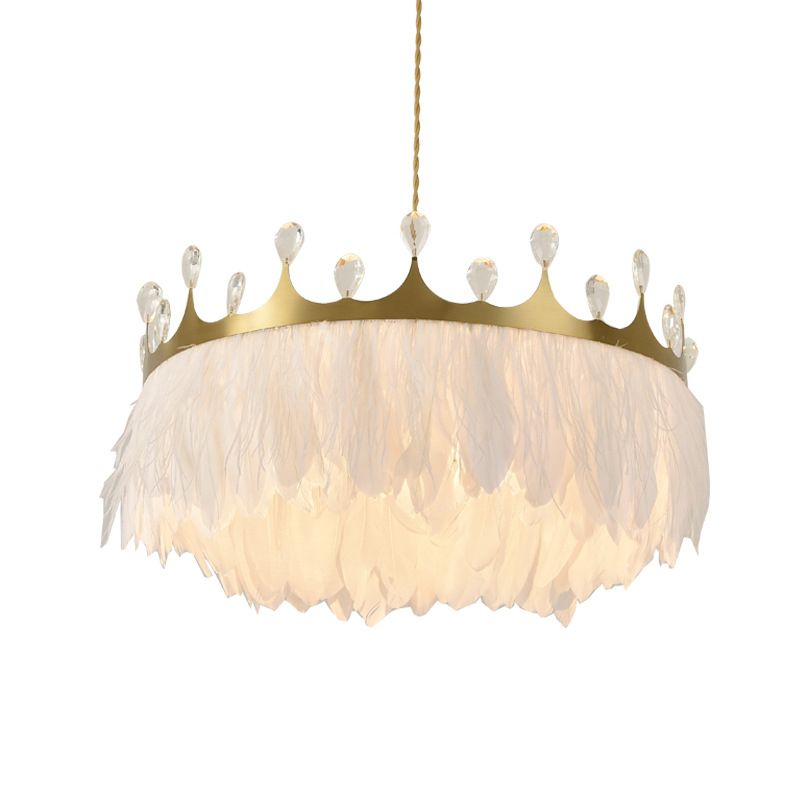 Crown Feather Chandelier Pendant Light Modern Bedroom Suspended Lighting Fixture