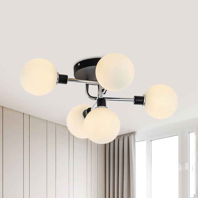 Glass Globe Shade Ceiling Light Contemporary Style Semi Flush Mount Light for Villa Dining Room