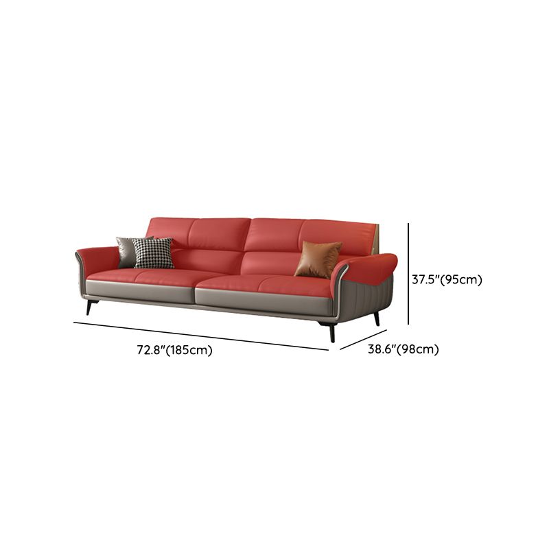 Genuine Leather Flared Arm Sofa Mid-Century Modern Sofa in Gray of 37.4" High