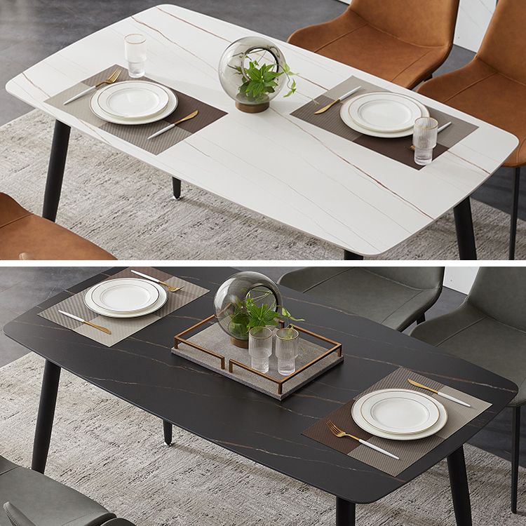Industrialstil Sintered Stone Tisch schwarz 4 Beine Basis Rechtecktisch für Zuhause