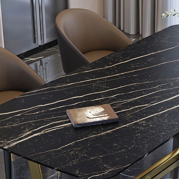 Rectangle Trestle Counter Luxury Table Black Fixed Table of Sintered Stone