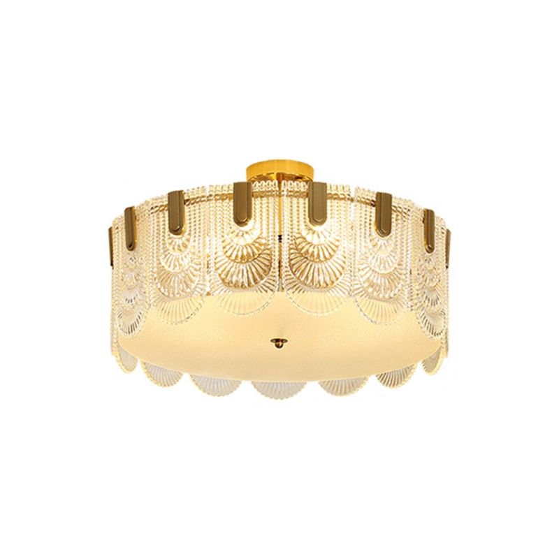 Modern Semi Flush Mount Light Glass Light Fixture in Brass for Living Room