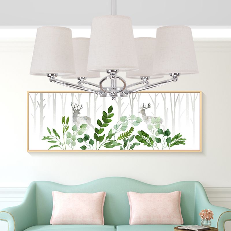 Chrome Barrel Chandelier Lamp Modernism 5 Lights Fabric Pendant Light Kit for Bedroom