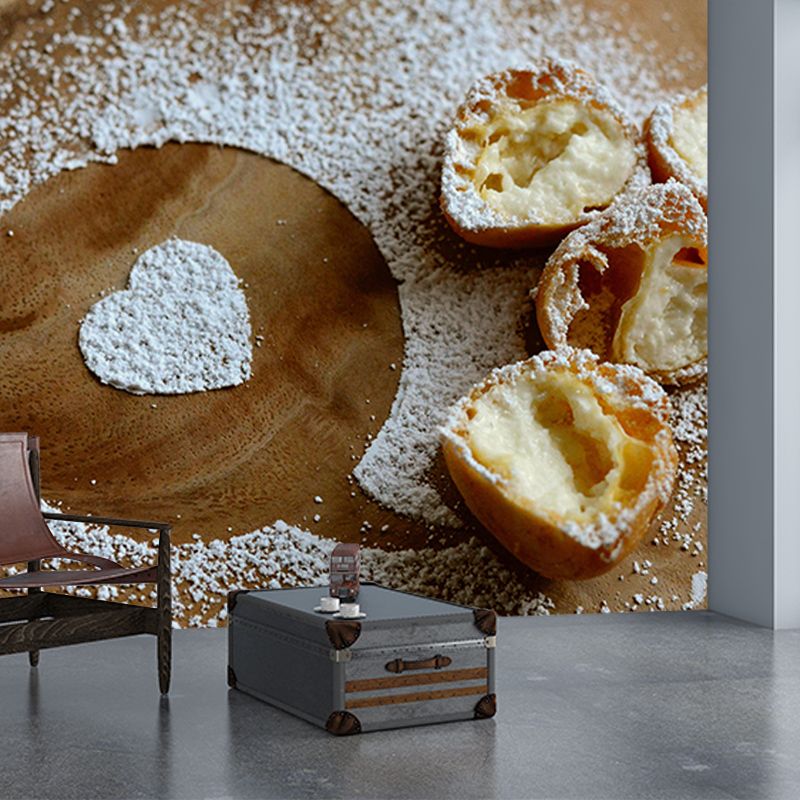 Customized Cream Puff Mural Decorative Wallpaper for Dessert Shop