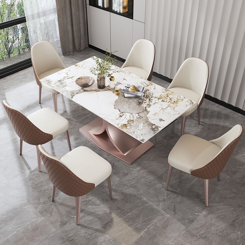 Rechthoekige stenen eettafel Traditionele luxe eettafel op voetstuk