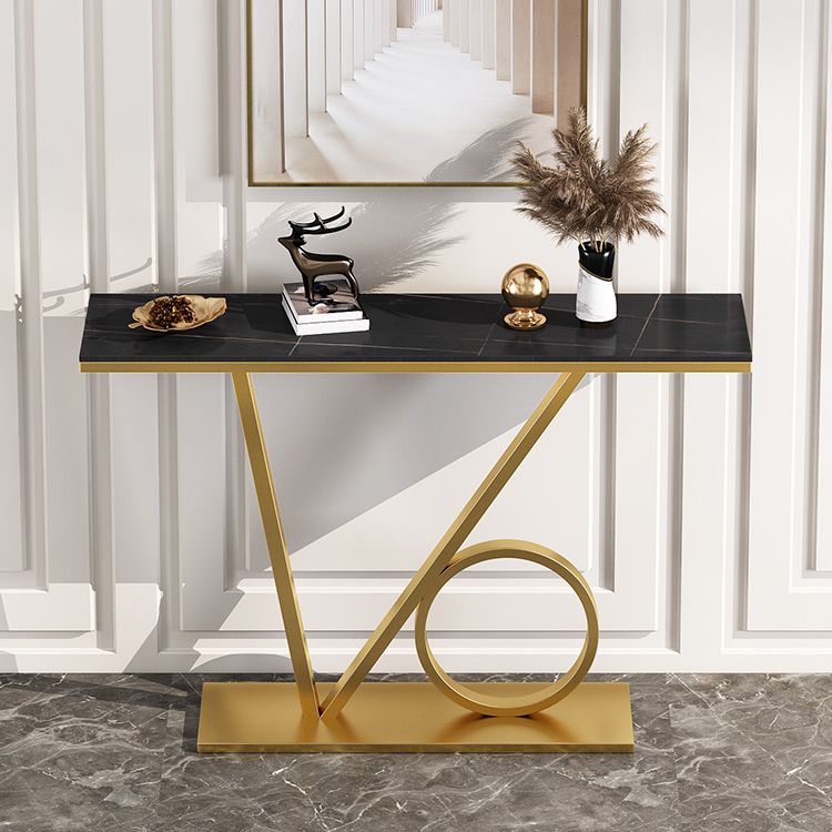 Scratch Resistant Console Table with Rectangle Stone Top and Pedestal Base