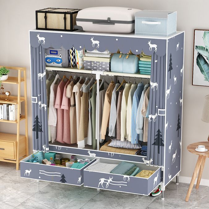 Steel Frame Wardrobe Cabinet Modern Style Wardrobe Armoire with Drawer