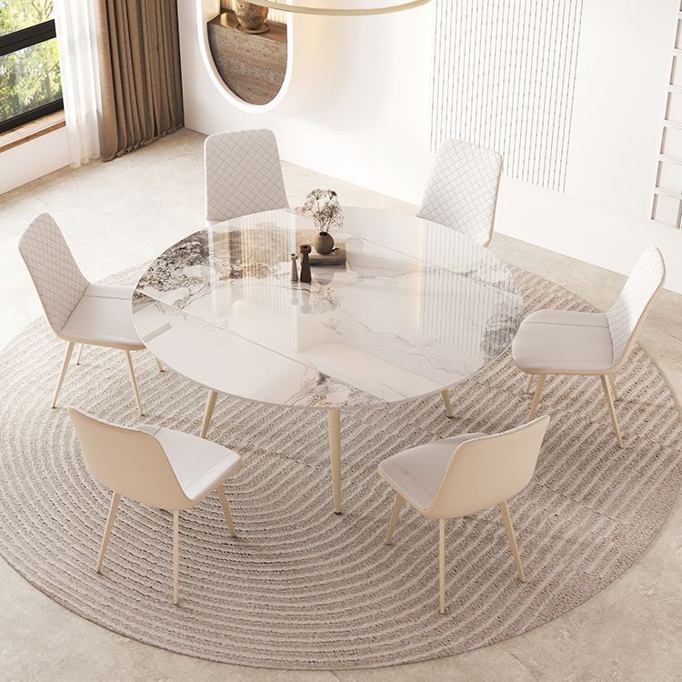 Round Modern Dining Table for Kitchen White Dinette Table with Metal Legs