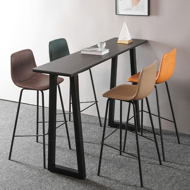 Nordic Backrest Counter Stool Iron Kitchen Bar Stool with Leather Cushion and Pedal