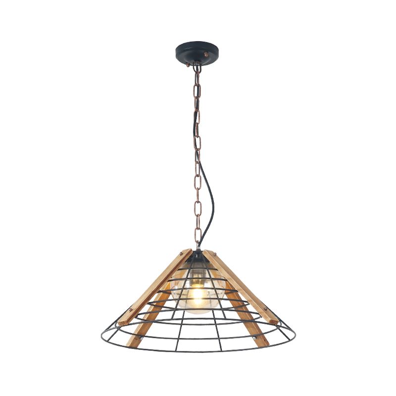 1 tambour de tête / cadre conique Pendule Light Kit de lampe suspendue en métal noir industriel, 11 "/ 19" de large